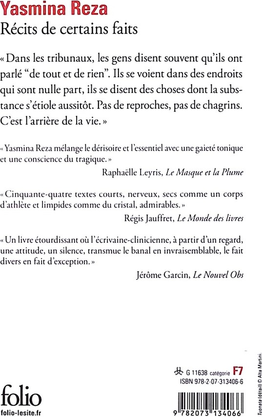Quatrième de couverture de « Récits de certains faits »