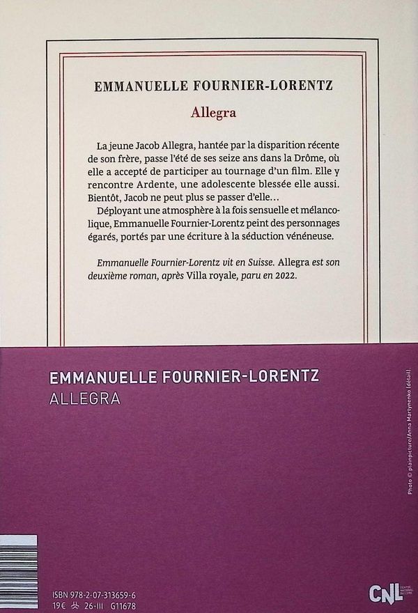 Quatrième de couverture de « Allegra »