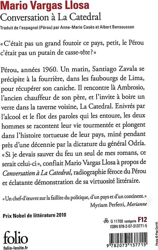 Quatrième de couverture de « Conversation à la Catedral »