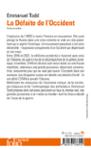Quatrième de couverture de « LA DEFAITE DE L'OCCIDENT »