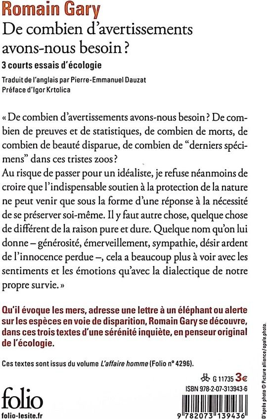 Quatrième de couverture de « DE COMBIEN D'AVERTISSEMENTS AVONS-NOUS BESOIN ? - 3 COURTS ESSAIS D'ECOLOGIE »