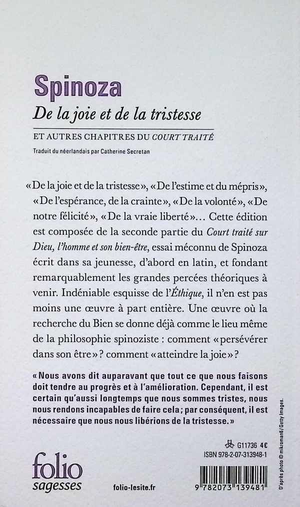 Quatrième de couverture de « De la joie et de la tristesse : et autres chapitres du "Court traité" »