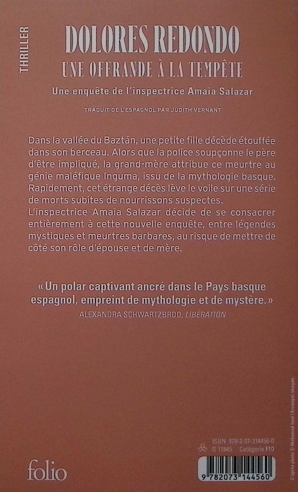 Quatrième de couverture de « Une offrande à la tempête »