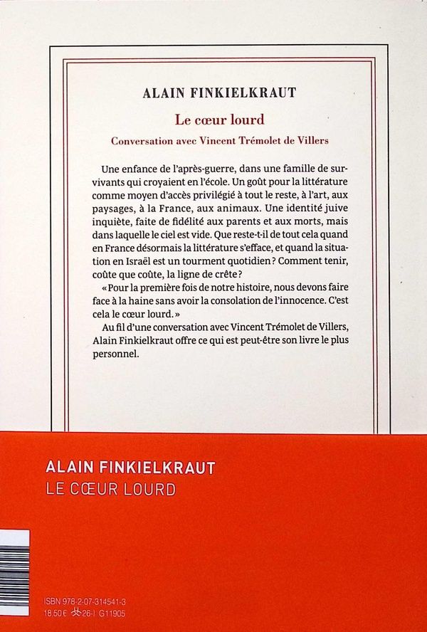 Quatrième de couverture de « Le coeur lourd : conversation avec Vincent Trémollet de Villers »