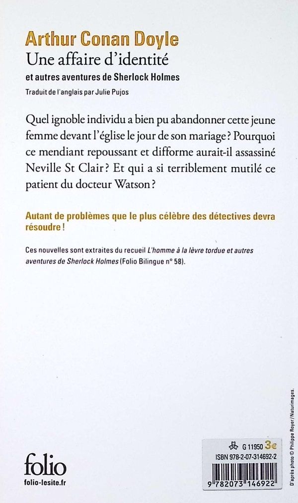 Quatrième de couverture de « UNE AFFAIRE D'IDENTITE ET AUTRES AVENTURES DE SHERLOCK HOLMES »
