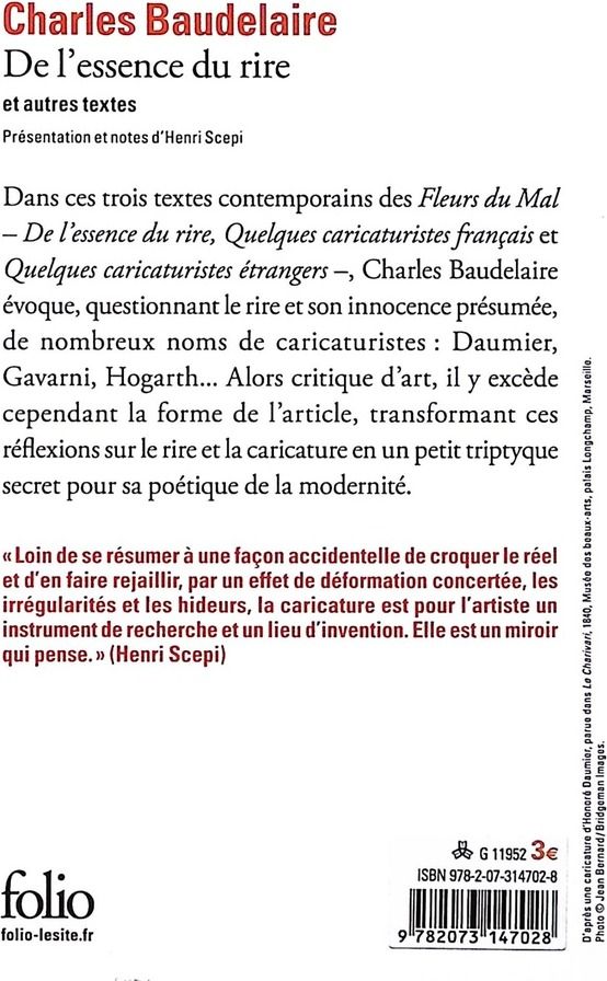 Quatrième de couverture de « DE L'ESSENCE DU RIRE ET AUTRES TEXTES »