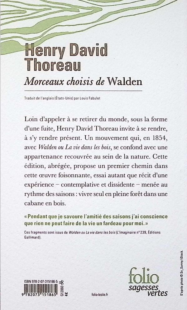 Quatrième de couverture de « Morceaux choisis de Walden »