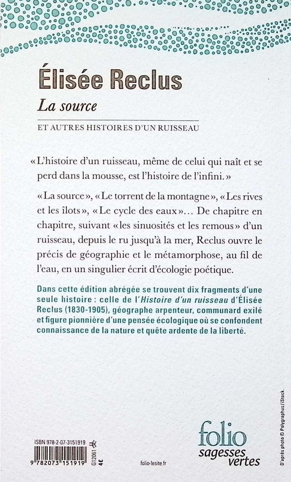Quatrième de couverture de « La source : et autres histoires d'un ruisseau »