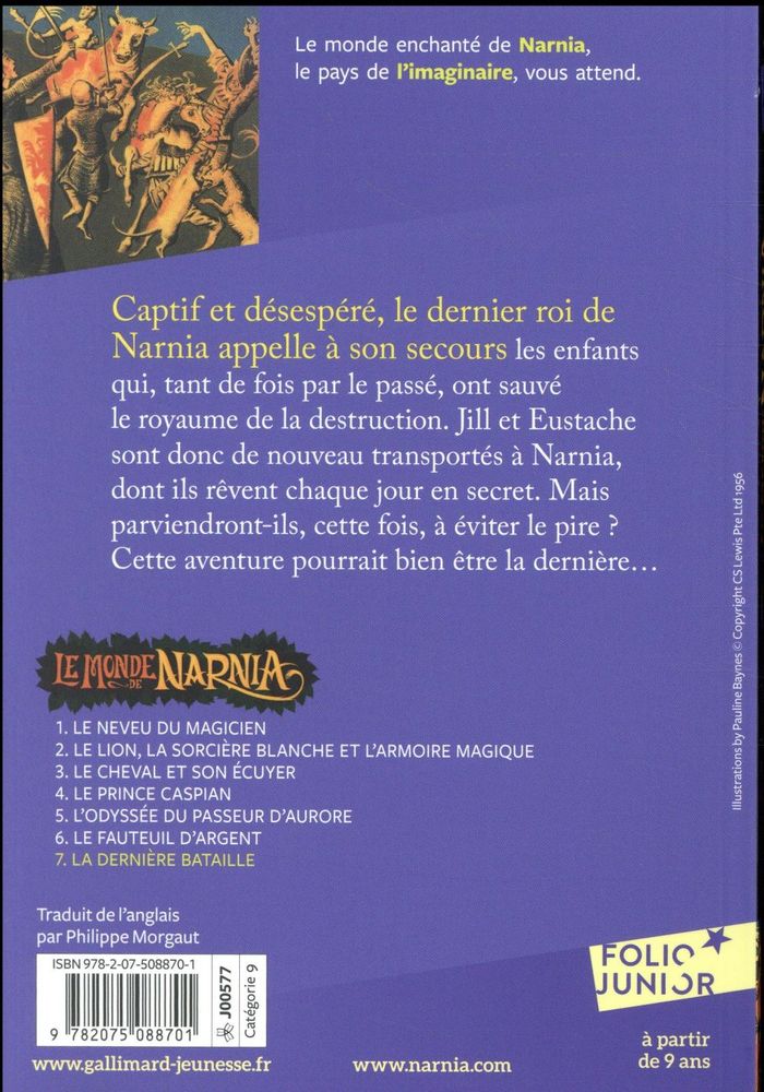 Quatrième de couverture de « LE MONDE DE NARNIA - VII - LA DERNIERE BATAILLE »