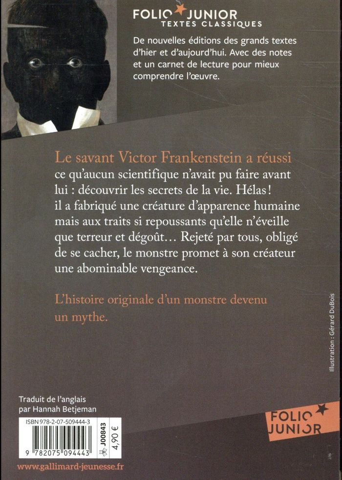 Quatrième de couverture de « Frankenstein »