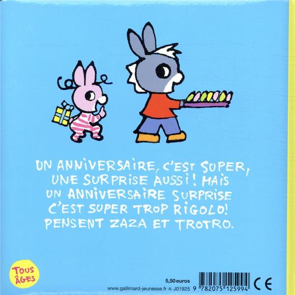 Quatrième de couverture de « Trotro et Zaza et l'anniversaire surprise »