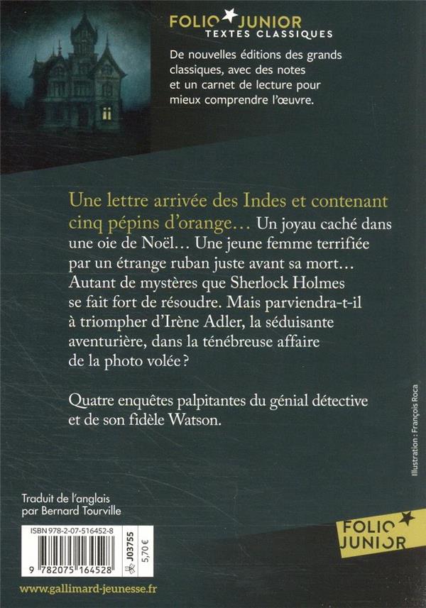 Quatrième de couverture de « LE RUBAN MOUCHETE ET AUTRES AVENTURES DE SHERLOCK HOLMES »