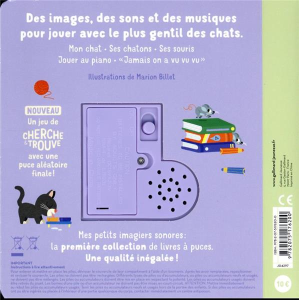 Quatrième de couverture de « MON CHAT - DES SONS A ECOUTER, DES IMAGES A REGARDER »