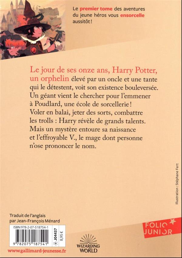 Quatrième de couverture de « HARRY POTTER - I - HARRY POTTER A L'ECOLE DES SORCIERS »