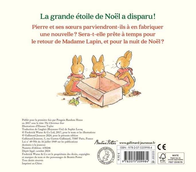 Quatrième de couverture de « L'étoile de Noël »
