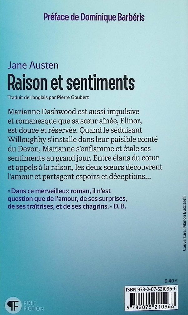 Quatrième de couverture de « Raison et sentiments »