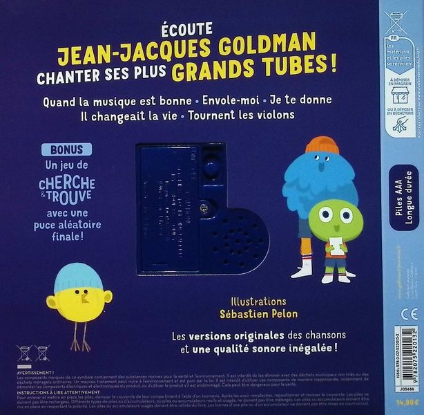 Quatrième de couverture de « Mini compil Goldman : livre sonore avec un cherche & trouve »