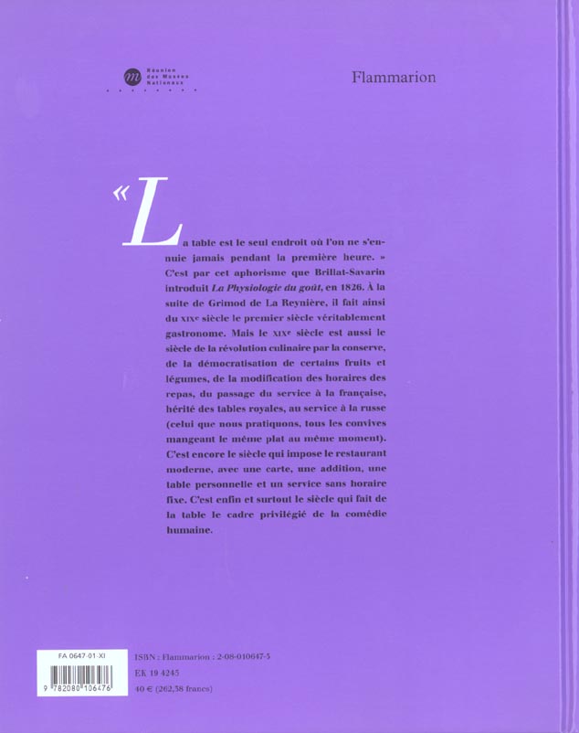 Quatrième de couverture de « TABLE AU DIX NEUVIEME SIECLE (SEP) (A) »