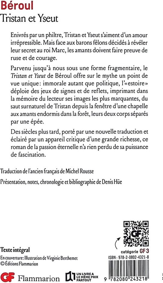 Quatrième de couverture de « Tristan et Yseut »
