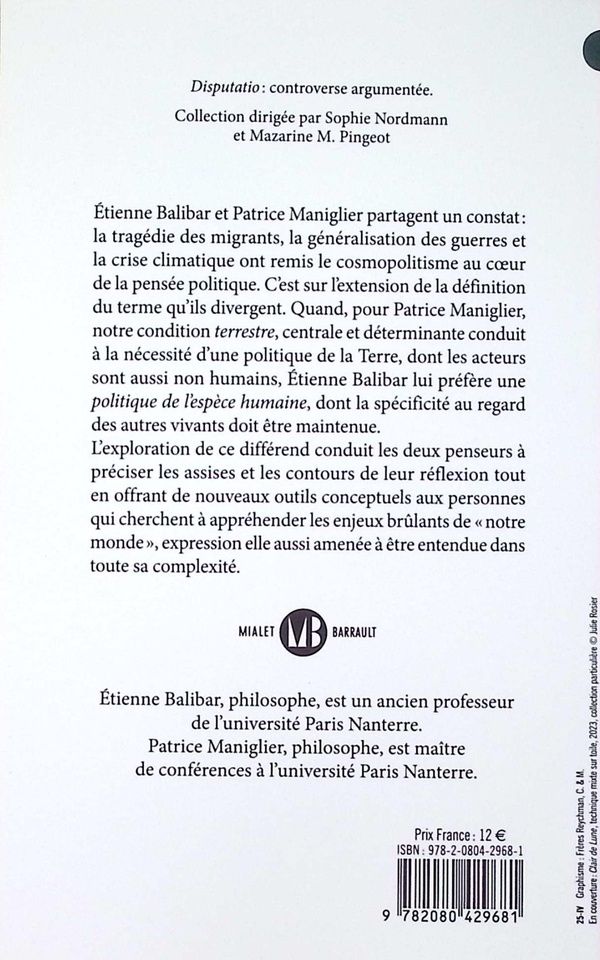 Quatrième de couverture de « La Terre ou le monde : divergences cosmopolitiques »