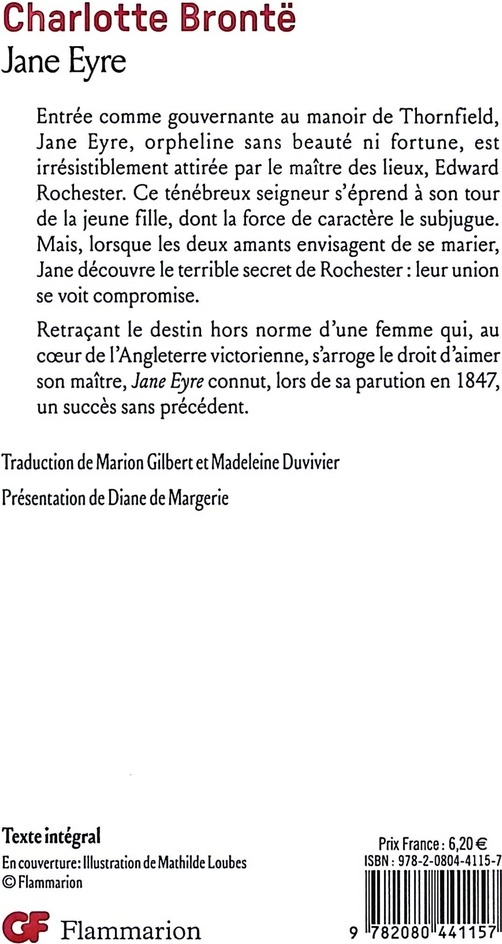 Quatrième de couverture de « Jane Eyre »