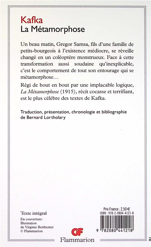 Quatrième de couverture de « La métamorphose »