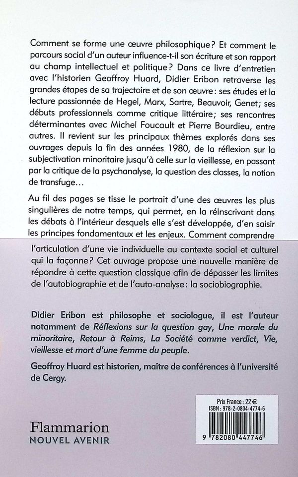 Quatrième de couverture de « Sociobiographie : entretien avec Geoffroy Huard »