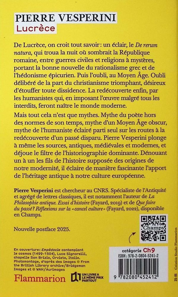 Quatrième de couverture de « Lucrèce : archéologie d'un classique européen »