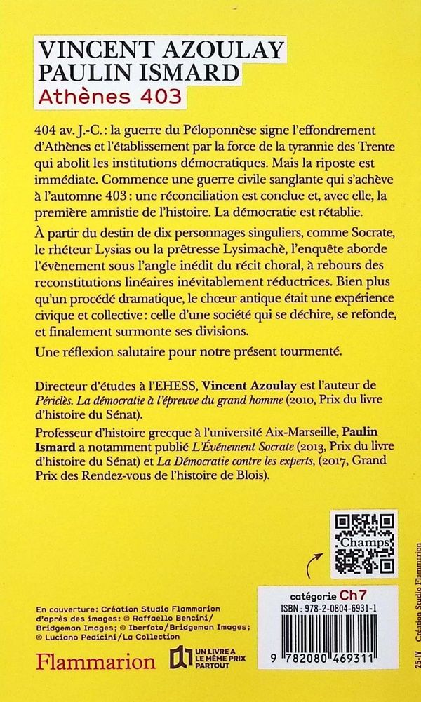 Quatrième de couverture de « Athènes, 403 : une histoire chorale »