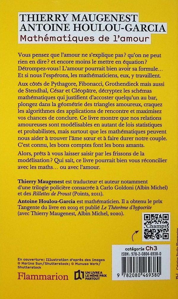 Quatrième de couverture de « Mathématiques de l'amour : inédit »