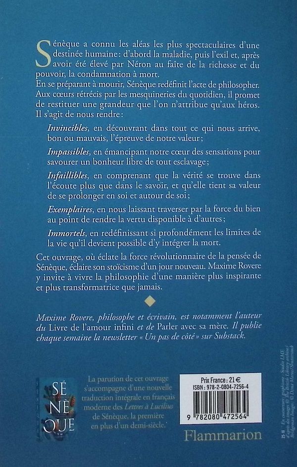 Quatrième de couverture de « Vivre debout et mourir libre : les dernières leçons de Sénèque »