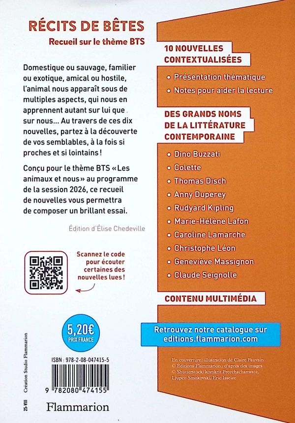 Quatrième de couverture de « Récits de bêtes : dix nouvelles en lien avec le thème BTS, Les animaux et nous »