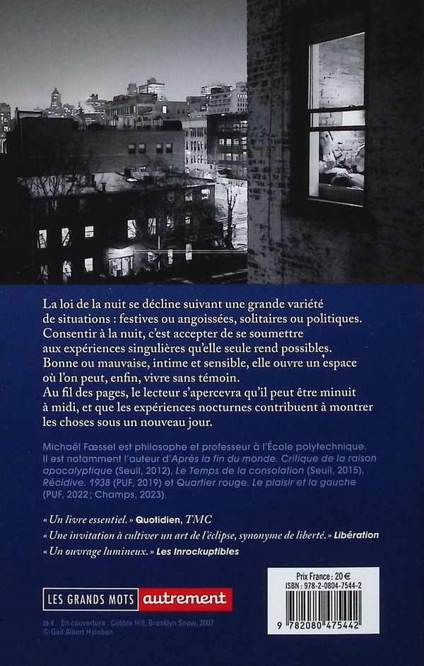 Quatrième de couverture de « La nuit : vivre sans témoin »