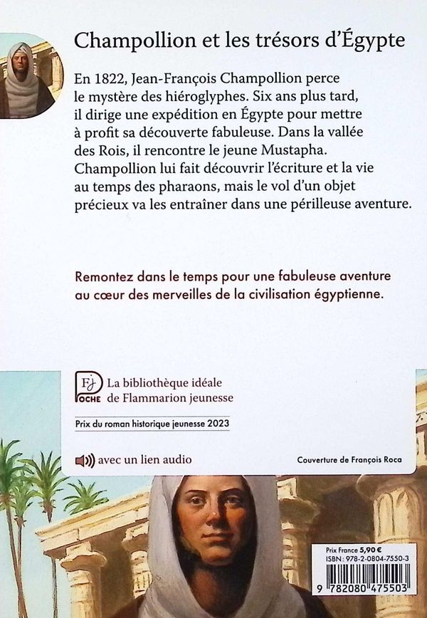 Quatrième de couverture de « Champollion et les trésors d'Égypte »