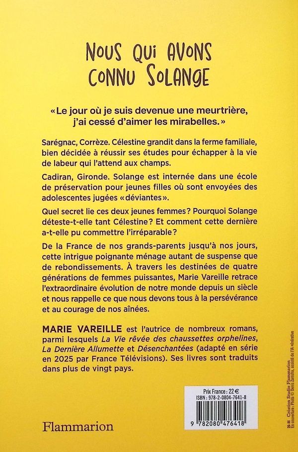 Quatrième de couverture de « NOUS QUI AVONS CONNU SOLANGE »