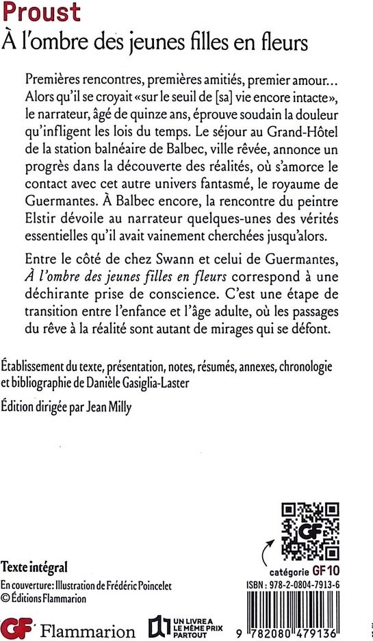 Quatrième de couverture de « À l'ombre des jeunes filles en fleurs »