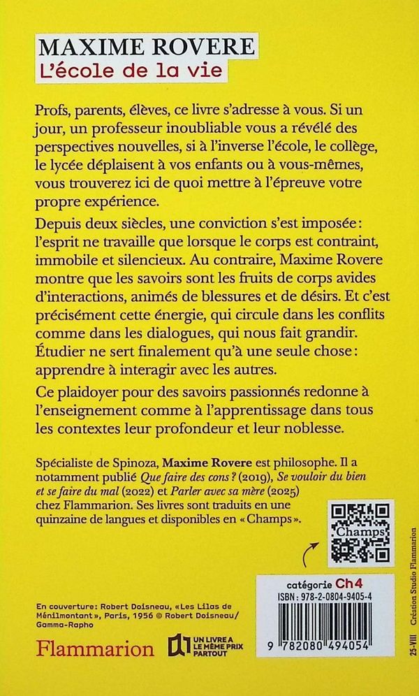 Quatrième de couverture de « L'école de la vie : enseigner et apprendre »