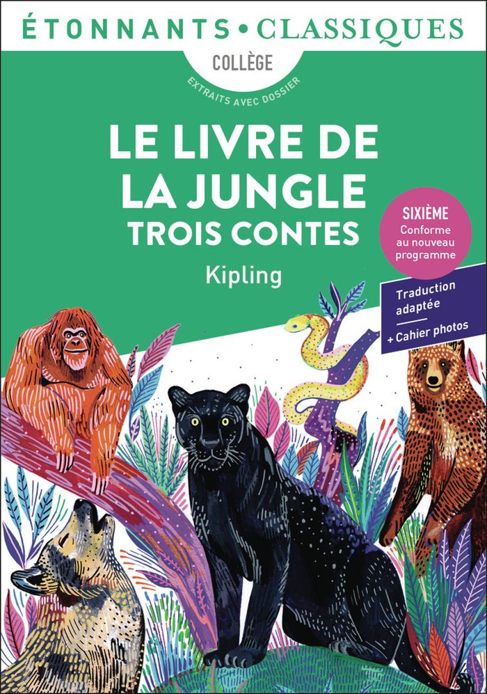 Couverture du livre « Le livre de la jungle : trois contes » de Rudyard Kipling, librairie Les Contes Infusés à Corte