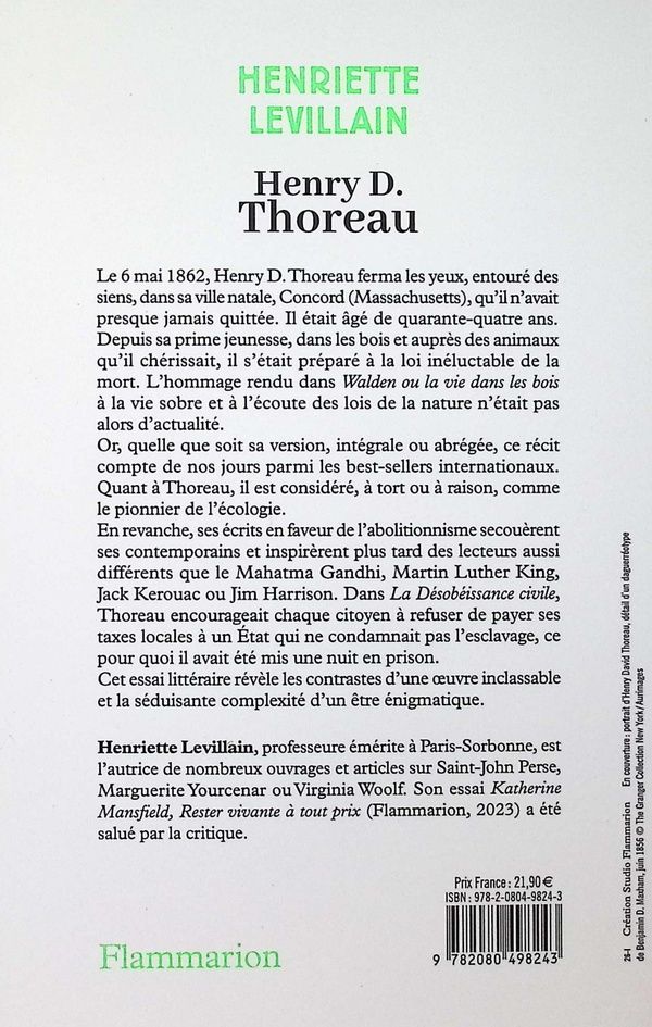 Quatrième de couverture de « Henry D. Thoreau : l'insoumis de Walden »