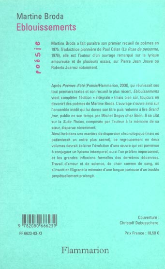 Quatrième de couverture de « EBLOUISSEMENTS »
