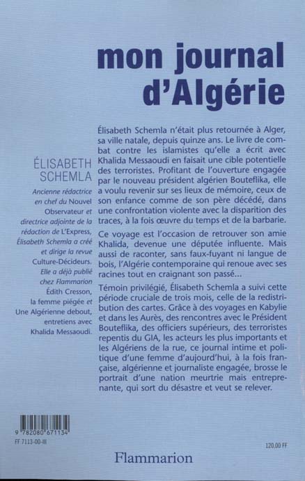 Quatrième de couverture de « MON JOURNAL D'ALGERIE »
