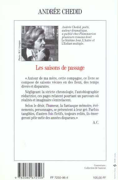 Quatrième de couverture de « LES SAISONS DE PASSAGE - - RECIT »