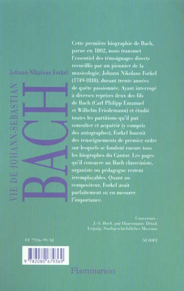 Quatrième de couverture de « VIE DE JOHANN SEBASTIAN BACH »