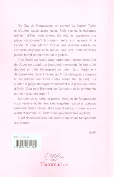Quatrième de couverture de « A LA FEUILLE DE ROSE, MAISON TURQUE »