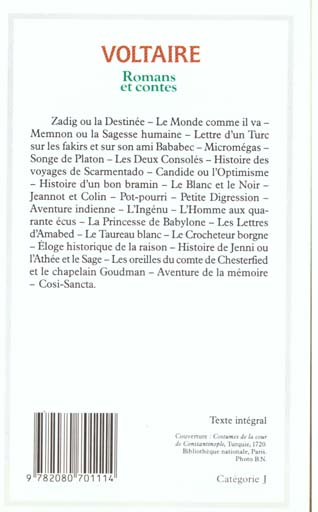 Quatrième de couverture de « ROMANS ET CONTES »