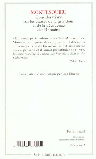 Quatrième de couverture de « GRANDEUR ET DECADENCE DES ROMAINS »