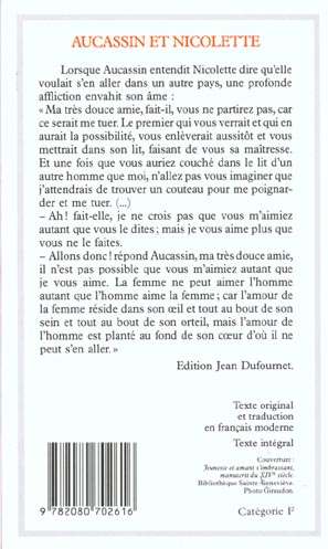Quatrième de couverture de « AUCASSIN ET NICOLETTE »