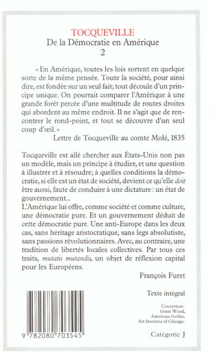 Quatrième de couverture de « DE LA DEMOCRATIE EN AMERIQUE - VOL02 »
