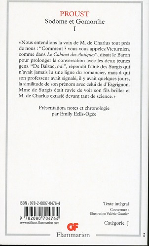 Quatrième de couverture de « A LA RECHERCHE DU TEMPS PERDU - SODOME ET GOMORRHE I - VOL01 »
