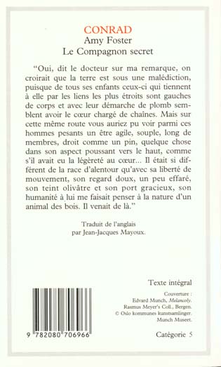 Quatrième de couverture de « AMY FOSTER - LE COMPAGNON SECRET - - INTRODUCTION, CHRONOLOGIE ET TRADUCTION ***** »